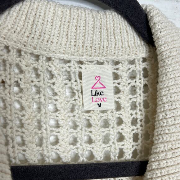 Like Love Cream Crochet Lace-Up Knit Sweater Medium - Picture 4 of 9